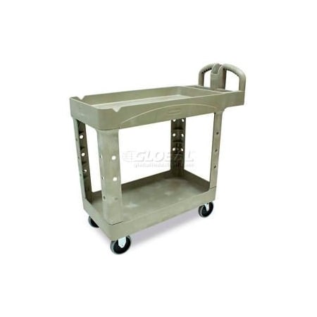 RUBBERMAID COMMERCIAL Rubbermaid Heavy Duty Plastic Tray Top Utility Cart, 2 Shelf, 39Lx18W, 5 Casters, Beige FG450088BEIG